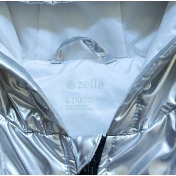 Zella Silver Metallic Puffer Vest With Hood Girl Size L 10/12 - Picture 2 of 6